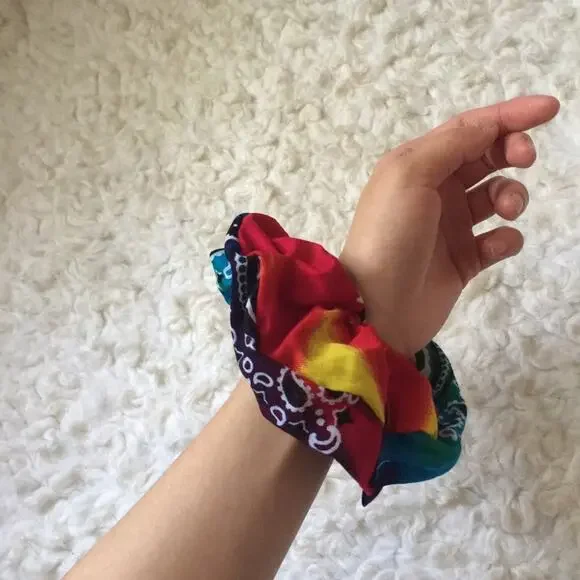 Handmade Rainbow Swirl Bandana Scrunchies. - Picture 5 of 8